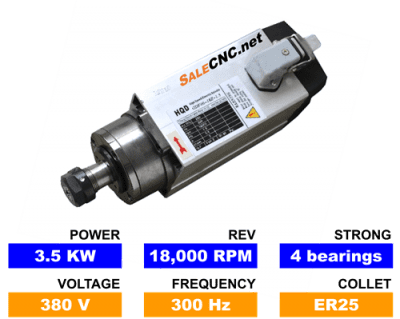 Square High Speed Spindle 3.5KW/380V 18,000rpm Air,strong 4 bearings, ER25