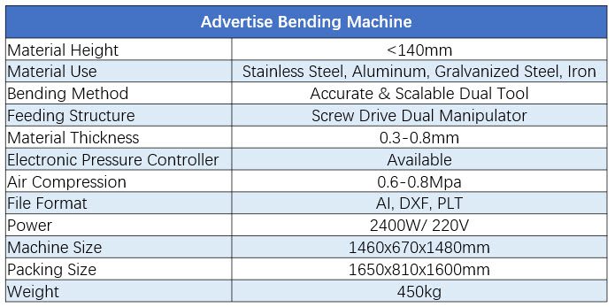 Specification Bending Machine