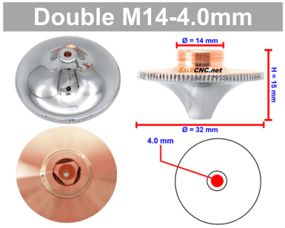 Laser Nozzle Curved head หัวโค้ง M14-4.0mm (Double)