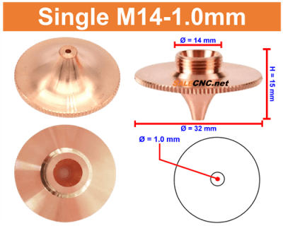 Laser Nozzle Curved head หัวโค้ง M14-1.0mm (Single)